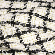 Tissu Tweed blanc cassé, liserés carreaux noirs et dorés lurex - TissusPapi.com