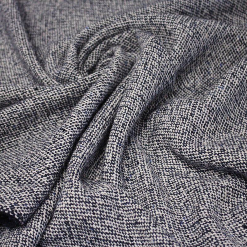 Tissu Tweed de laine faux - uni blanc cassé et bleu marine - Fabrication italienne - TissusPapi.com