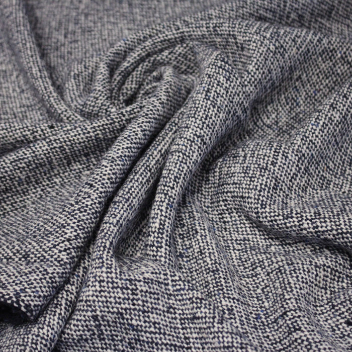 Tissu Tweed de laine faux-uni blanc cassé et bleu marine - Fabrication italienne