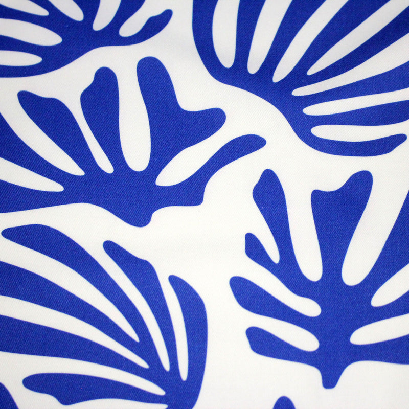 Tissu gabardine imprimée SILHOUETTE : trois motifs bleus et blancs - OEKO - TEX STANDARD 100 - TissusPapi.com
