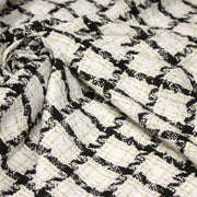 Tissu Tweed blanc cassé, liserés carreaux noirs et dorés lurex - TissusPapi.com