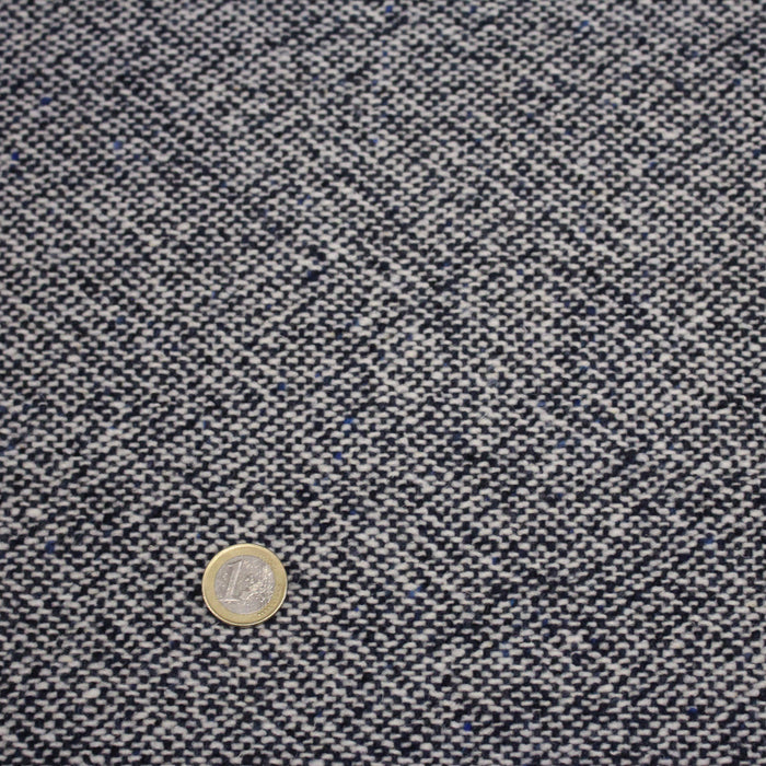 Tissu Tweed de laine faux-uni blanc cassé et bleu marine - Fabrication italienne