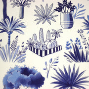 Tissu coton demi - natté TOILE DE JOUY MODERNE JARDIN MAJORELLE, tons blancs et bleus - TissusPapi.com