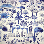 Tissu coton demi - natté TOILE DE JOUY MODERNE JARDIN MAJORELLE, tons blancs et bleus - TissusPapi.com
