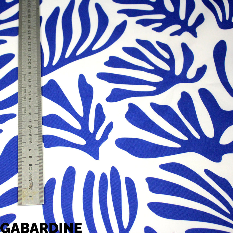 Tissu gabardine imprimée SILHOUETTE : trois motifs bleus et blancs - OEKO - TEX STANDARD 100 - TissusPapi.com