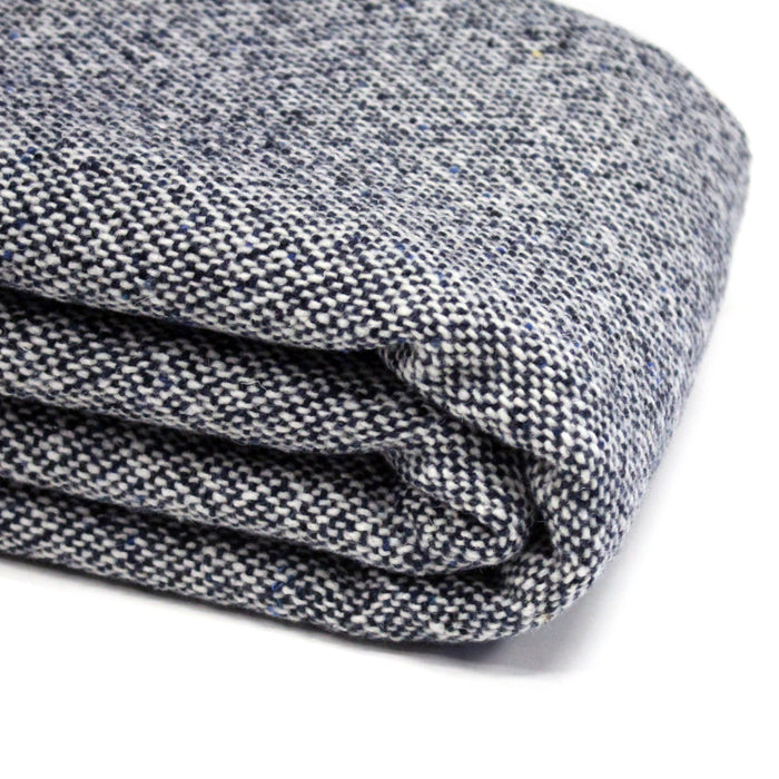 Tissu Tweed de laine faux-uni blanc cassé et bleu marine - Fabrication italienne