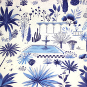 Tissu coton demi - natté TOILE DE JOUY MODERNE JARDIN MAJORELLE, tons blancs et bleus - TissusPapi.com