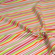 Tissu Bayadère de coton aux rayures oranges, rouges et roses, fond blanc - TissusPapi.com
