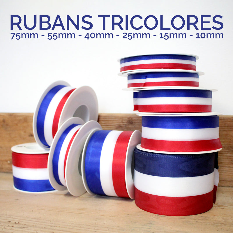 Ruban tricolore français bleu blanc rouge pour médailles, inaugurations et écharpes tricolores - TissusPapi.com