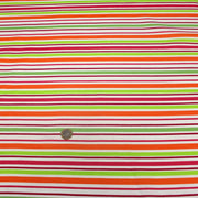 Tissu Bayadère de coton aux rayures oranges, rouges et roses, fond blanc - TissusPapi.com