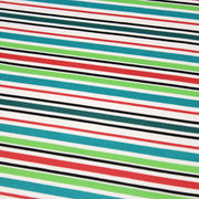Tissu Bayadère de coton aux rayures vertes, rouges et noires, fond blanc - TissusPapi.com