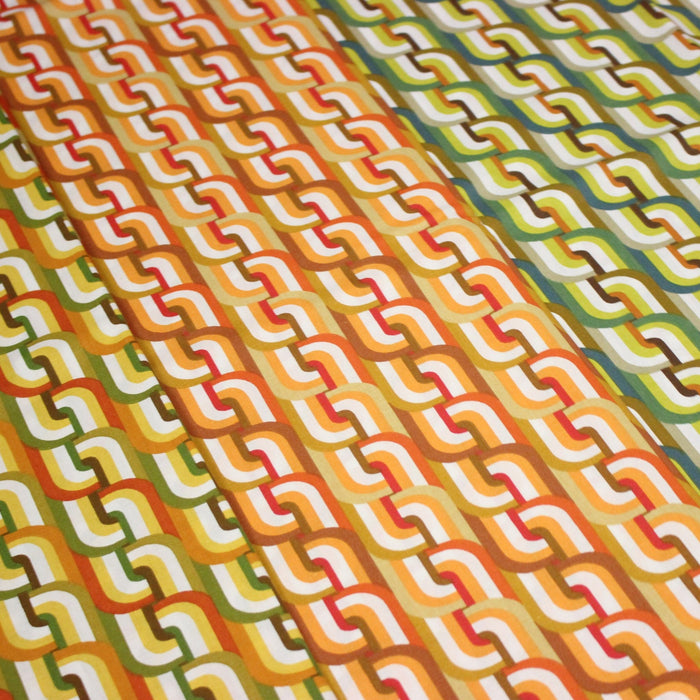 Tissu cotonnade SEVENTIES aux formes entremêlées, trois couleurs dispos - OEKO - TEX STANDARD 100 - TissusPapi.com