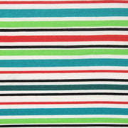 Tissu Bayadère de coton aux rayures vertes, rouges et noires, fond blanc - TissusPapi.com
