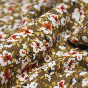 Tissu Viscose crêpe ocre fleuri blanc rouille noir - TissusPapi.com