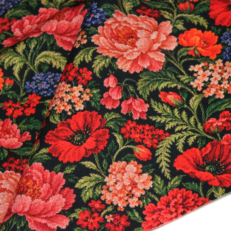Tissu gabardine coton imprimée motif JACQUARD FLORAL multicolore - TissusPapi.com
