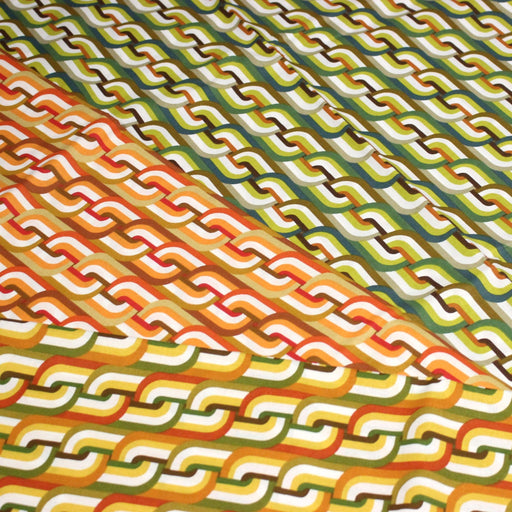 Tissu cotonnade SEVENTIES aux formes entremêlées, trois couleurs dispos - OEKO - TEX STANDARD 100 - TissusPapi.com