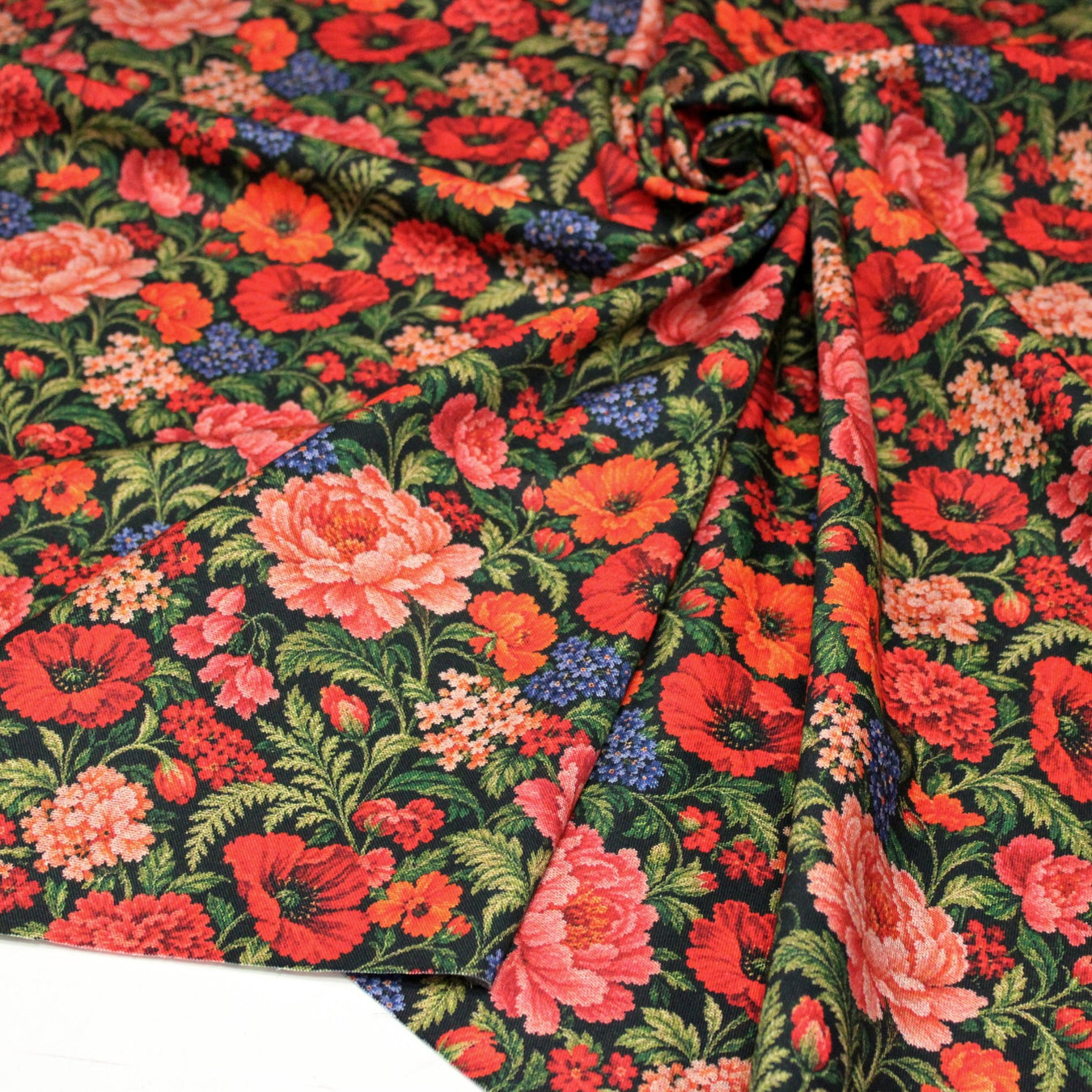 Tissu gabardine coton imprimée motif JACQUARD FLORAL multicolore - TissusPapi.com
