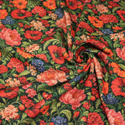Tissu gabardine coton imprimée motif JACQUARD FLORAL multicolore - TissusPapi.com
