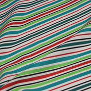Tissu Bayadère de coton aux rayures vertes, rouges et noires, fond blanc - TissusPapi.com