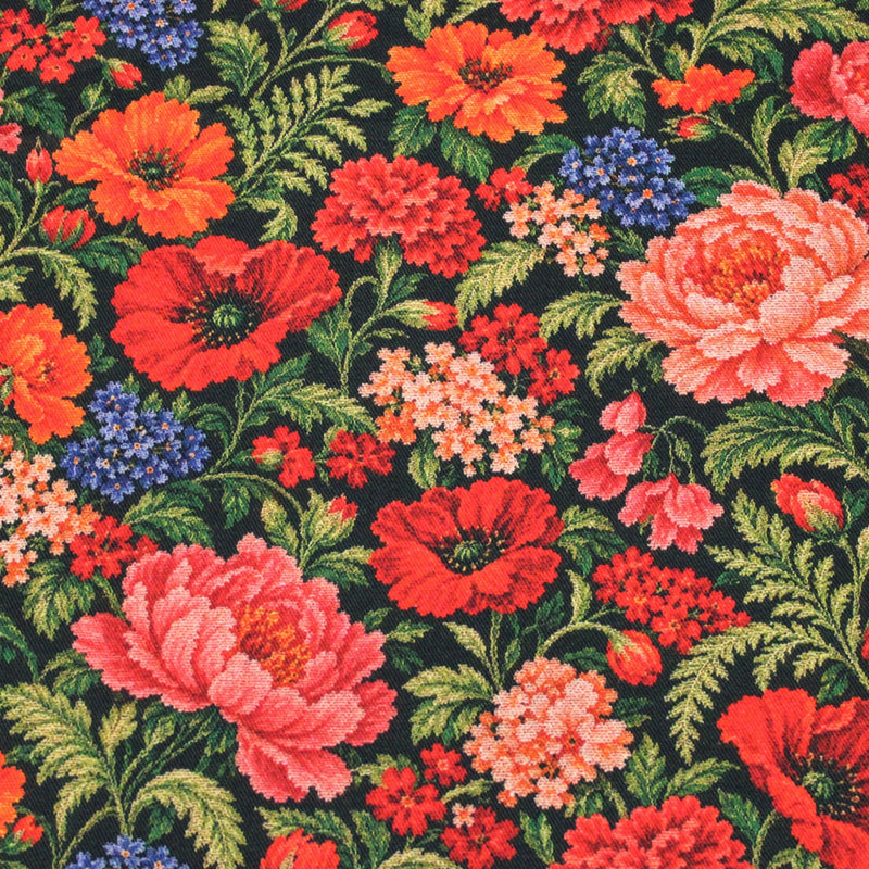 Tissu gabardine coton imprimée motif JACQUARD FLORAL multicolore - TissusPapi.com