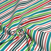 Tissu Bayadère de coton aux rayures vertes, rouges et noires, fond blanc - TissusPapi.com