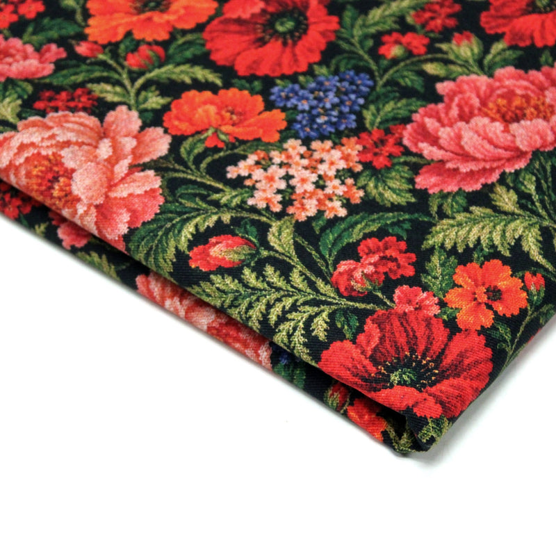 Tissu gabardine coton imprimée motif JACQUARD FLORAL multicolore - TissusPapi.com