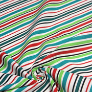 Tissu Bayadère de coton aux rayures vertes, rouges et noires, fond blanc - TissusPapi.com