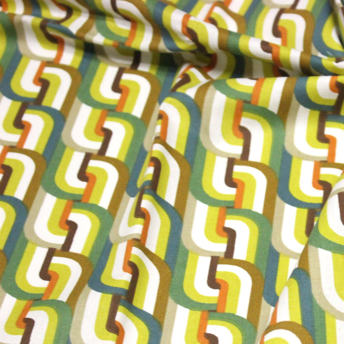 Tissu cotonnade SEVENTIES aux formes entremêlées, trois couleurs dispos - OEKO - TEX STANDARD 100 - TissusPapi.com