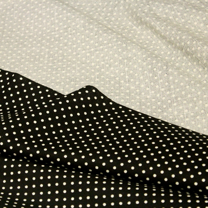 Tissu coton POLKA DOT noir et pois écrus 2mm - TissusPapi.com