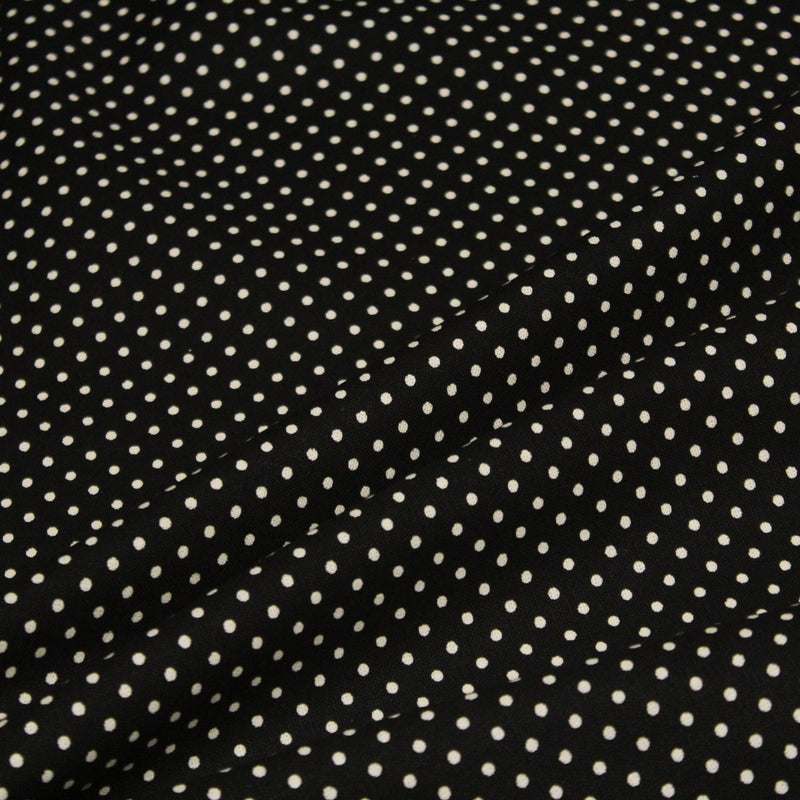 Tissu coton POLKA DOT noir et pois écrus 2mm - TissusPapi.com