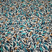 Tissu Viscose fluide au feuillage marine canard et ocre, fond écru - TissusPapi.com