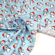 Tissu popeline de coton de Noël, petit chien & bonnet du père Noël - TissusPapi.com