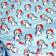 Tissu popeline de coton de Noël, petit chien & bonnet du père Noël - TissusPapi.com