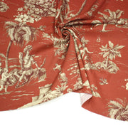 Tissu coton épais TOILE DE JOUY "LES AMERINDIENS", rouille rouge & écru - TissusPapi.com