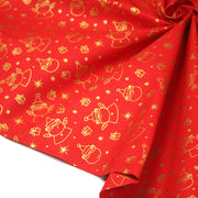 Tissu coton NOËL rouge au Père - Noël et cadeaux dorés - OEKO - TEX - TissusPapi.com