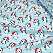 Tissu popeline de coton de Noël, petit chien & bonnet du père Noël - TissusPapi.com