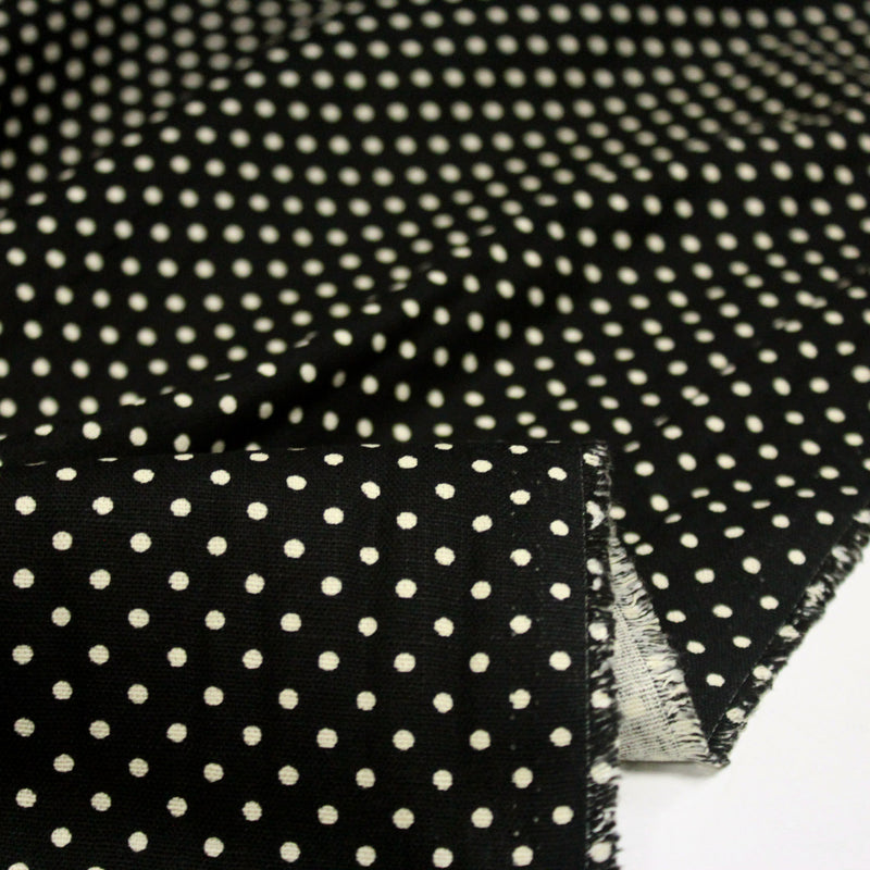 Tissu coton POLKA DOT noir et pois écrus 2mm - TissusPapi.com