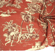 Tissu coton épais TOILE DE JOUY "LES AMERINDIENS", rouille rouge & écru - TissusPapi.com