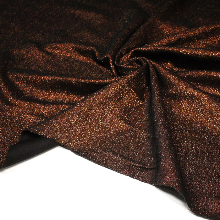 Tissu Maille viscose rouge cuivre lurex et verso noir, de fabrication française - TissusPapi.com