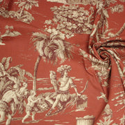 Tissu coton épais TOILE DE JOUY "LES AMERINDIENS", rouille rouge & écru - TissusPapi.com