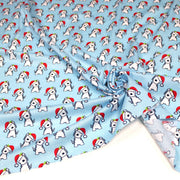 Tissu popeline de coton de Noël, petit chien & bonnet du père Noël - TissusPapi.com