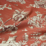 Tissu coton épais TOILE DE JOUY "LES AMERINDIENS", rouille rouge & écru - TissusPapi.com