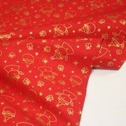 Tissu coton NOËL rouge au Père - Noël et cadeaux dorés - OEKO - TEX - TissusPapi.com