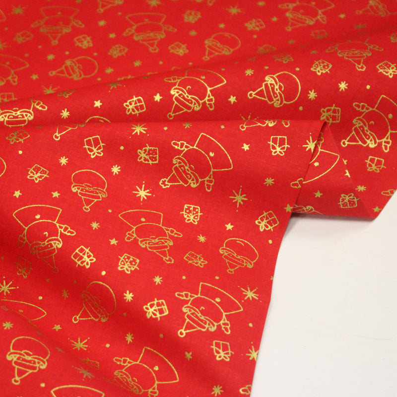 Tissu coton NOËL rouge au Père - Noël et cadeaux dorés - OEKO - TEX - TissusPapi.com