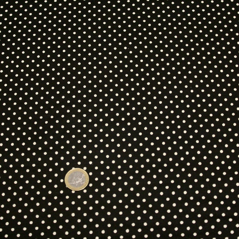 Tissu coton POLKA DOT noir et pois écrus 2mm - TissusPapi.com
