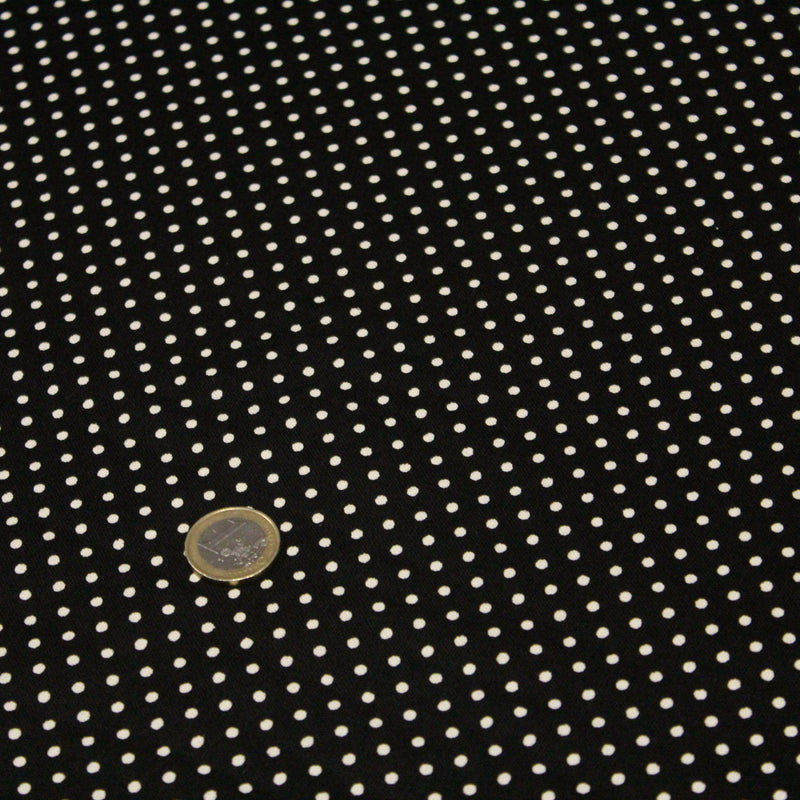 Tissu coton POLKA DOT noir et pois écrus 2mm - TissusPapi.com