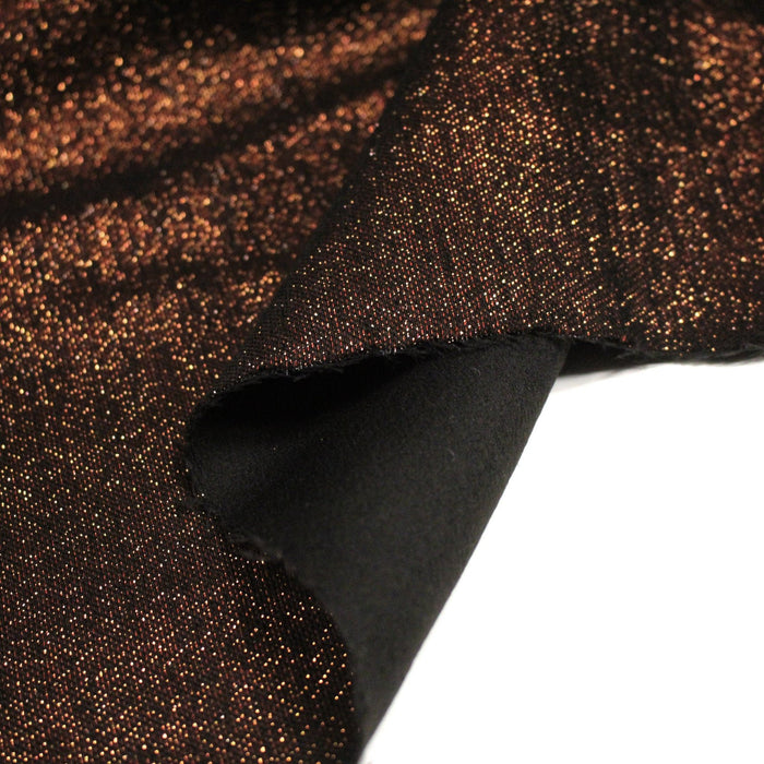 Tissu Maille viscose rouge cuivre lurex et verso noir, de fabrication française - TissusPapi.com