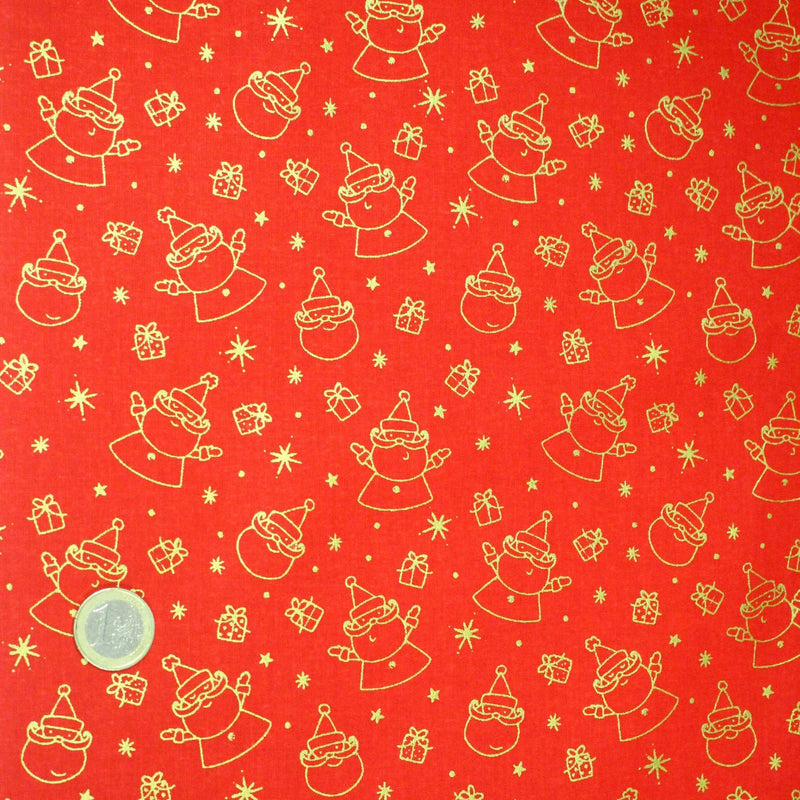 Tissu coton NOËL rouge au Père - Noël et cadeaux dorés - OEKO - TEX - TissusPapi.com