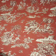 Tissu coton épais TOILE DE JOUY "LES AMERINDIENS", rouille rouge & écru - TissusPapi.com