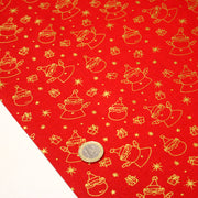 Tissu coton NOËL rouge au Père - Noël et cadeaux dorés - OEKO - TEX - TissusPapi.com